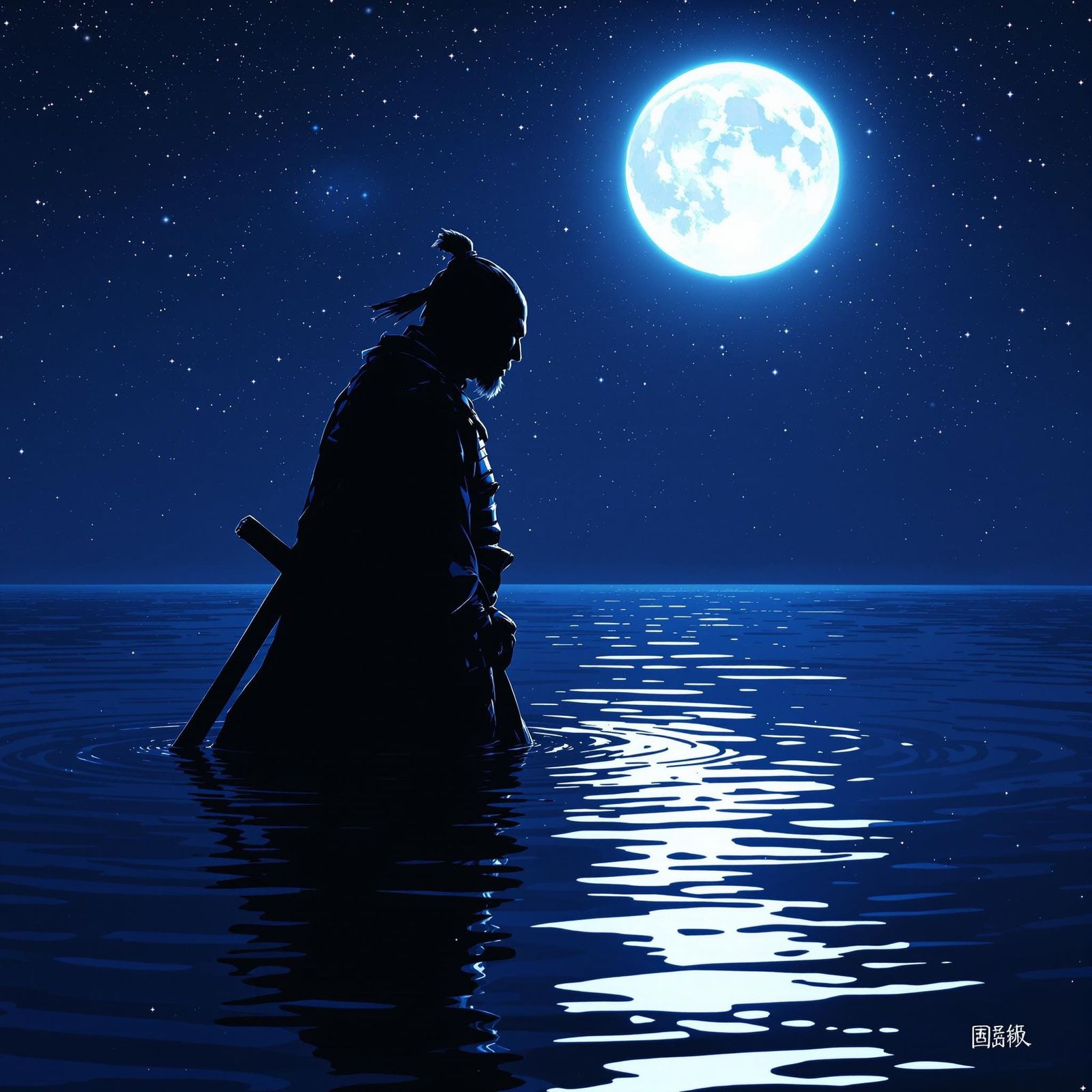 Samurai in Moonlit Serenity