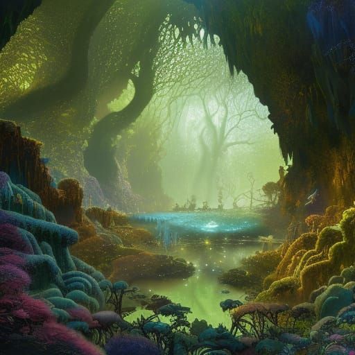 Fairytale Cave with Treasure, Digital Matte Painting