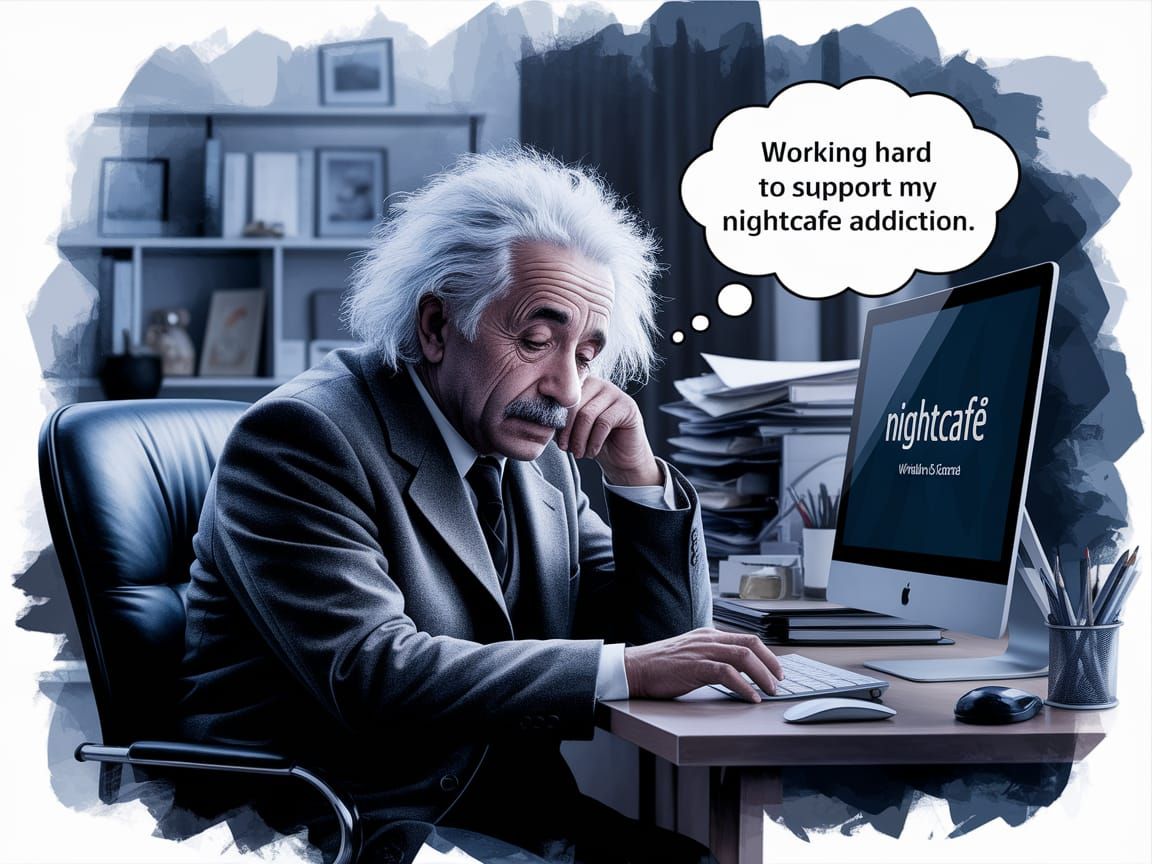 Albert Einstein working on a Nightcafe prompt
