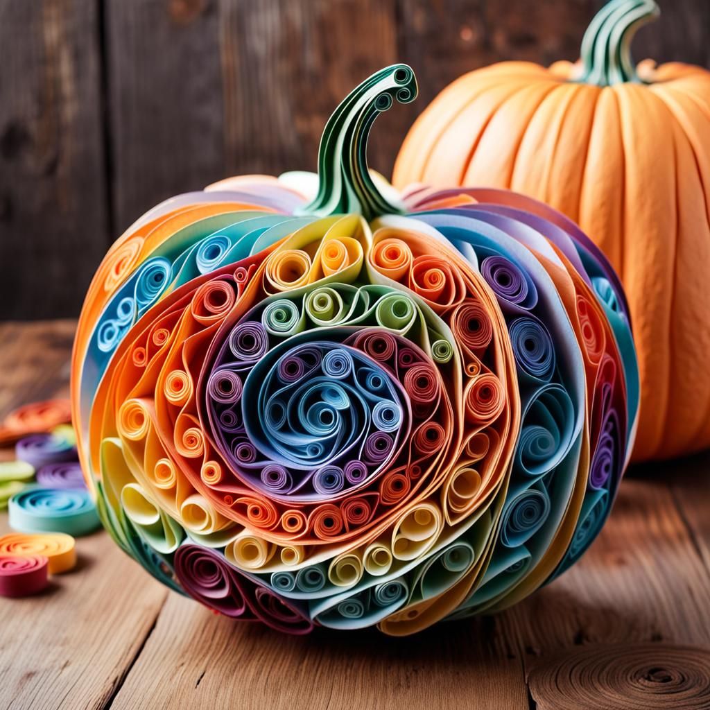 Rainbow Pumpkin Paper Quilling Art in Macro