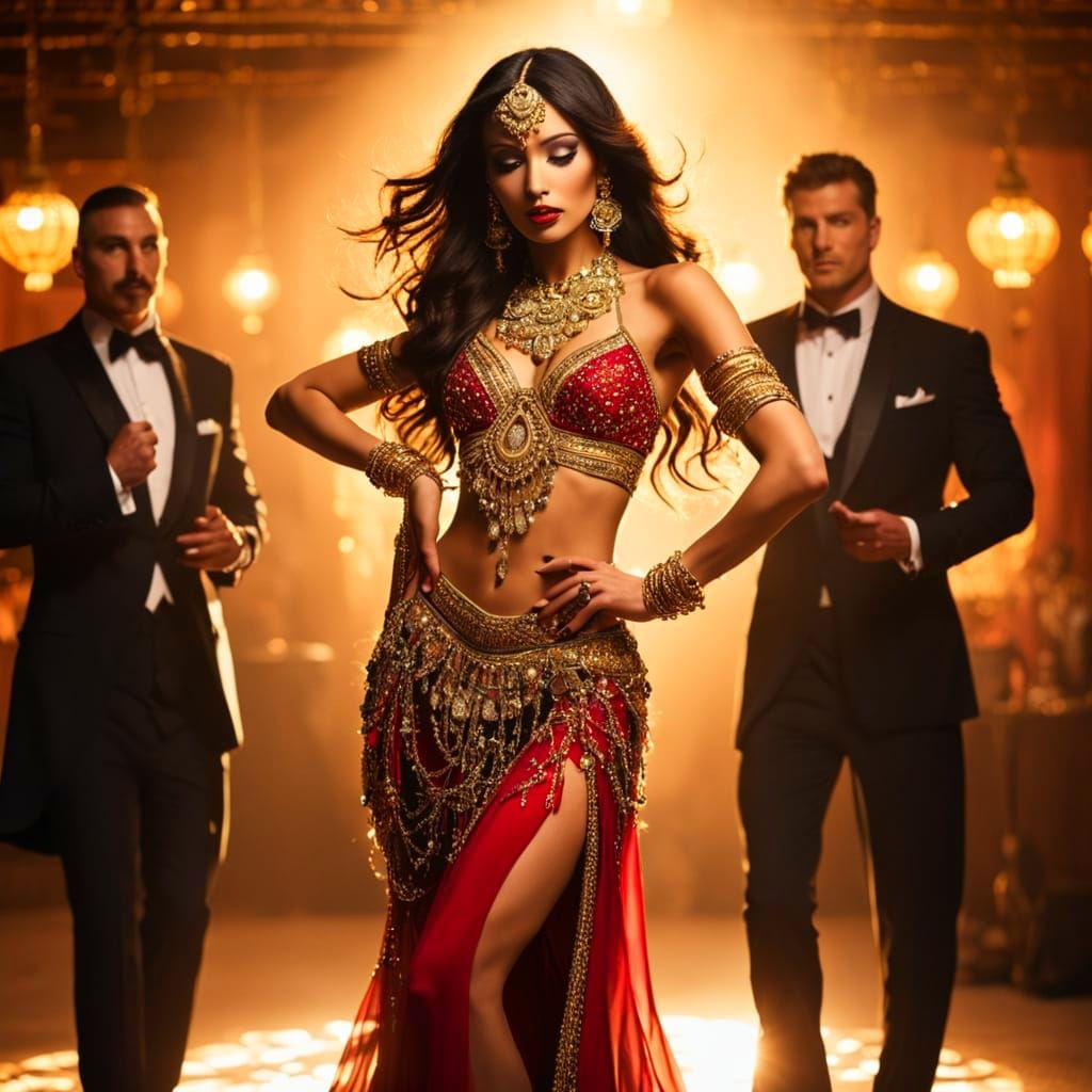 Seductive Belly Dancer in Vibrant Luxury Setting
