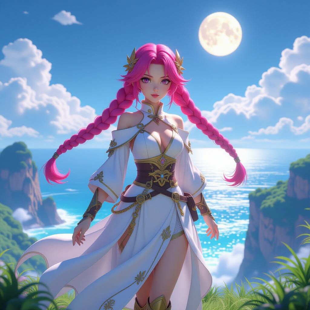 Pink Haired Adventurer on Alien Clifftop