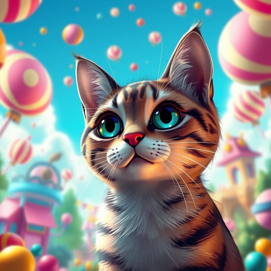 Vibrant Whimsical Cat in a Sugar-Coated Paradise