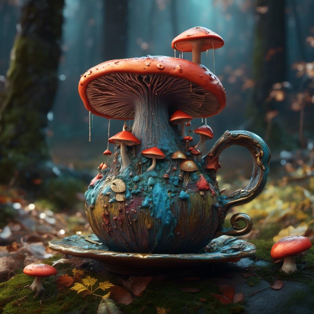 Fantasy Mushroom Mug in Painted Pottery Style