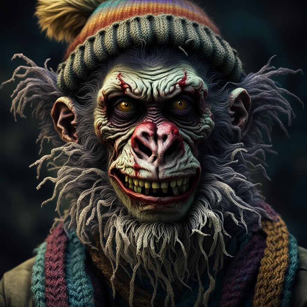 Zombie Monkey Clown in Dark Fantasy Style