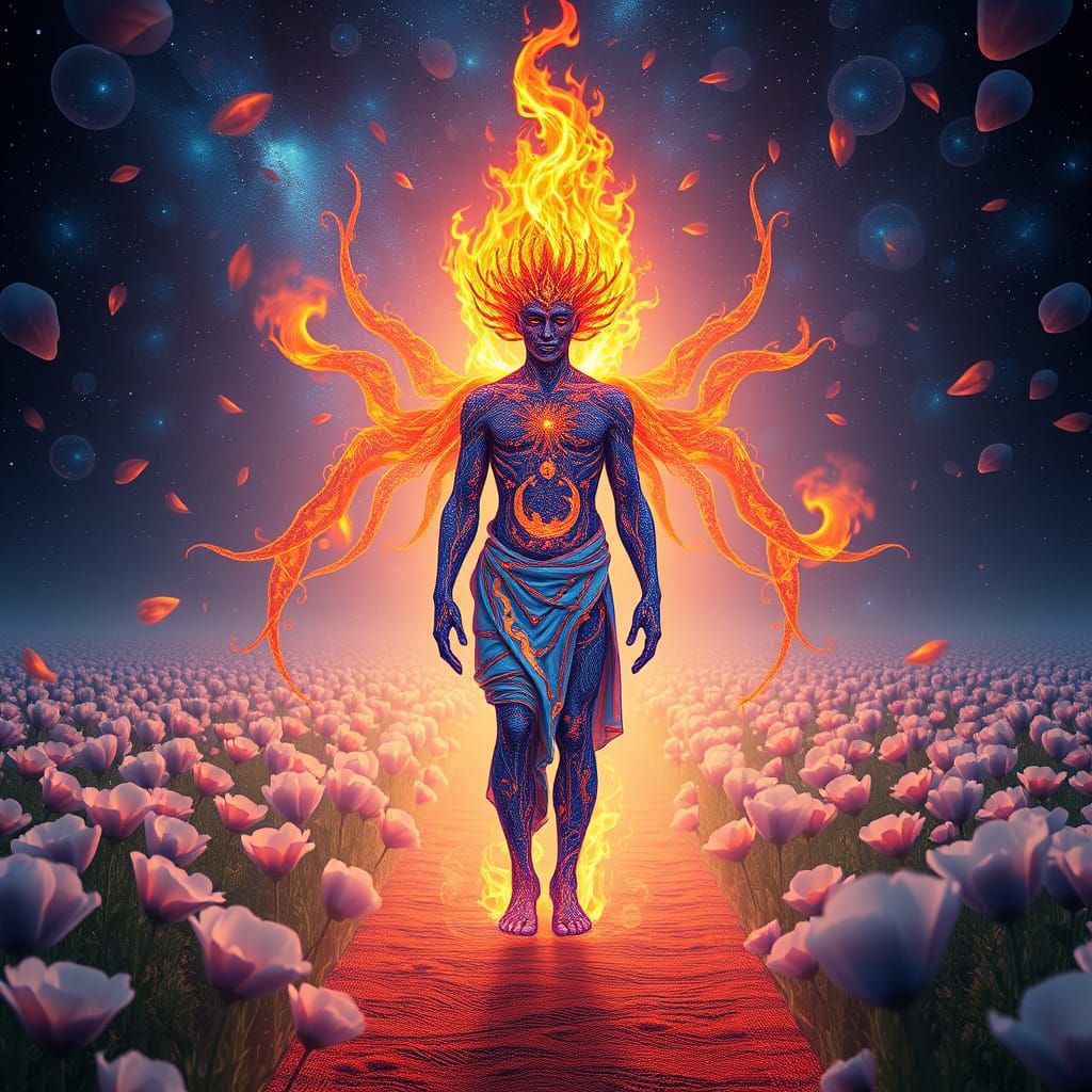 Cosmic Male Element Transforms in a Dreamlike Landscape