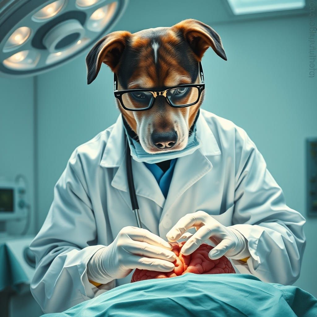 Surrealistic Surgeon Dog Conducts Complex Brain Operation