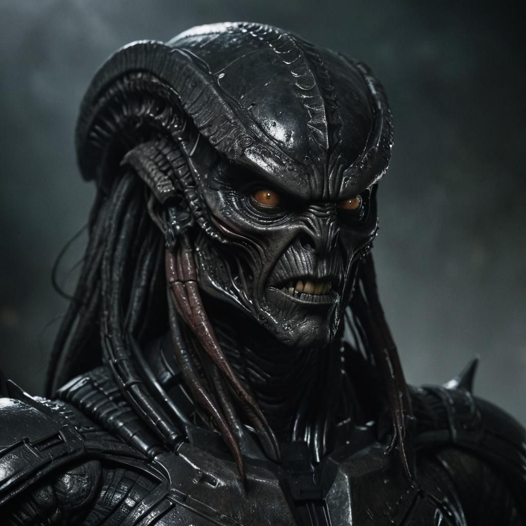 Klingon-Xenomorph Hybrid Portrait in Dark Sci-Fi Style