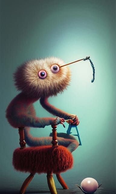 Surreal Eyeball Monster Knitting in Victorian Style