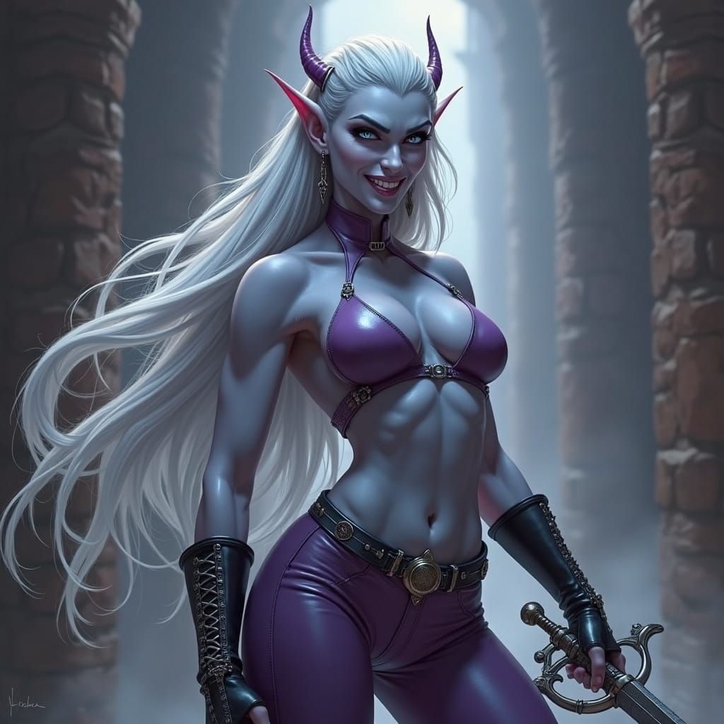Dark Elf Warrior Woman with Sword in Fantasy Art