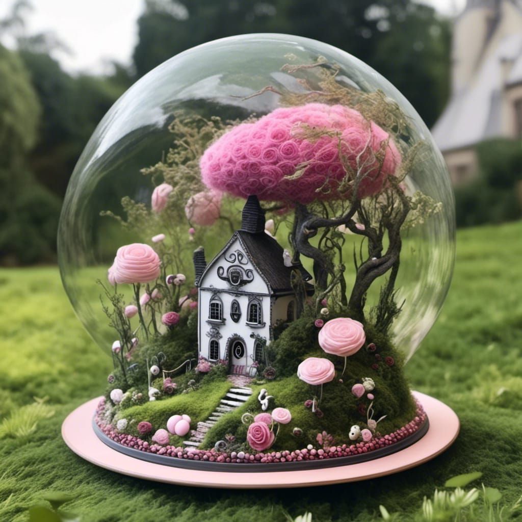 Tim Burton Animation Style House in Glass Cloche