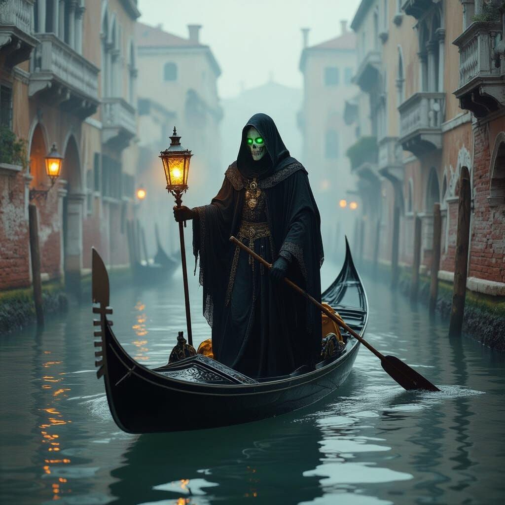 Ethereal Gondolier in Venice: A Dark Fantasy