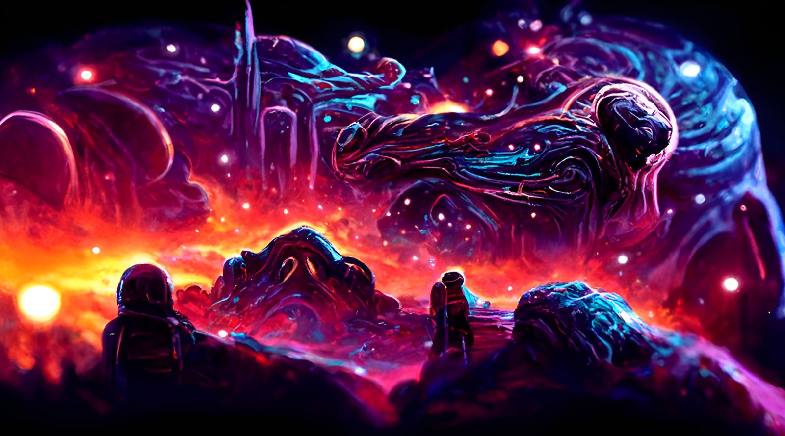 Colorful Cosmic Landscape as Expressionist Digital Art