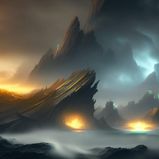 Fantastical Storm at Sea: Detailed Matte Painting