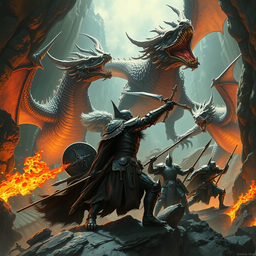 Warriors Battle Dragons in Mystical Caverns