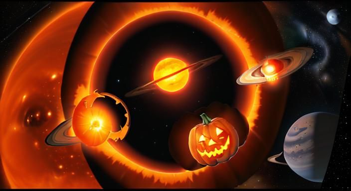 Jack-o-Lantern Sun in Space with Orbiting Planets