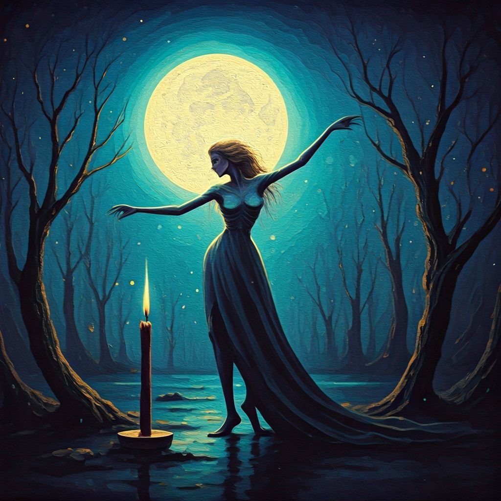 Ethereal Witches Dancing Under Moonlight in Surreal Impasto ...