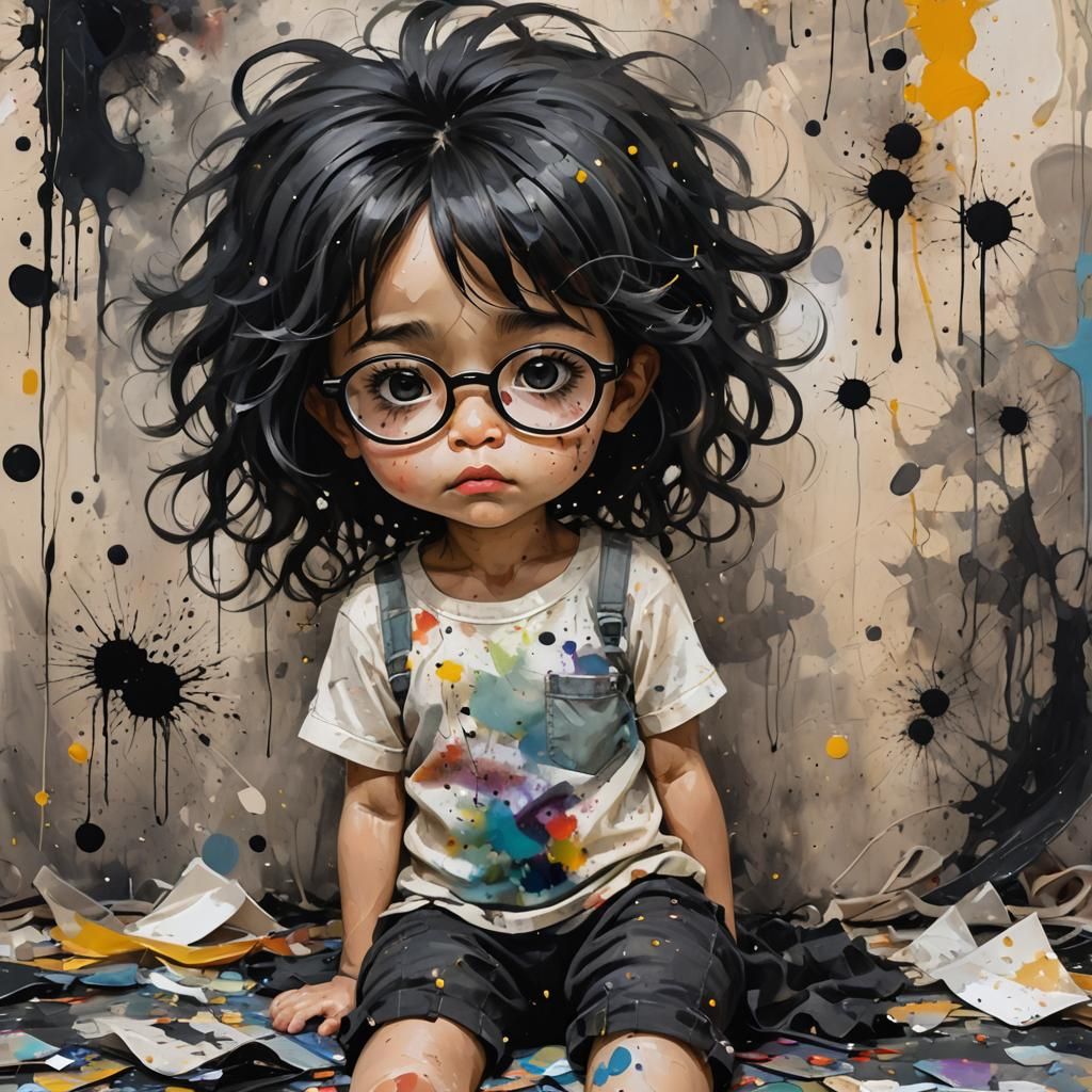 Messy Hair Toddler Girl in Painterly Fantasy Art