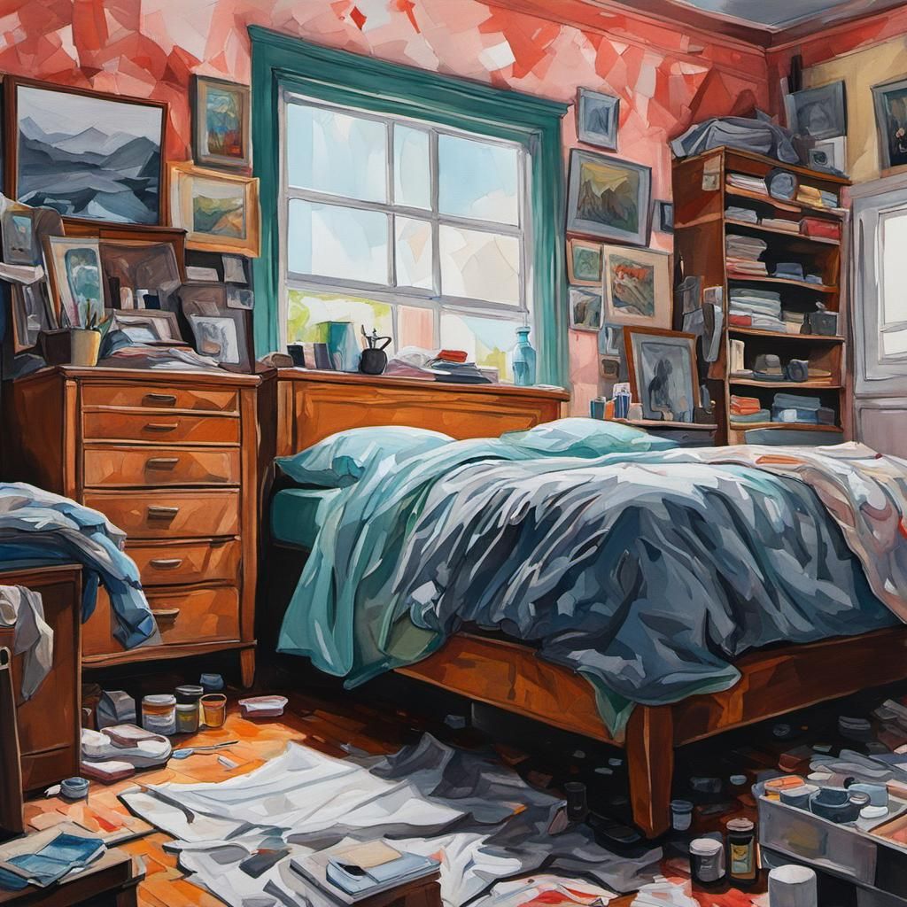 Bedroom Interior in Gouache Style Hyperrealism