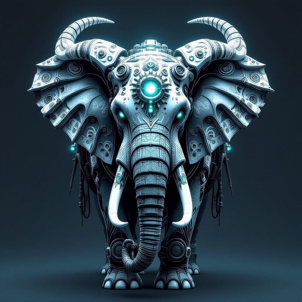Steampunk Elephant with Bioluminescent Tribal War Paint