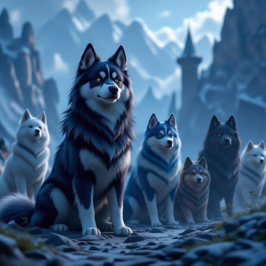 Fantastical Dog Pack in Epic Adventure Style