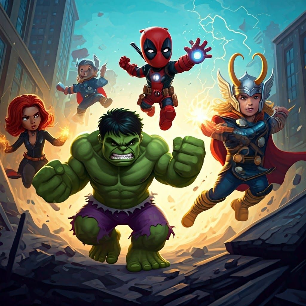 Marvel Superheroes Clash in a Vibrant School Yard Brawl