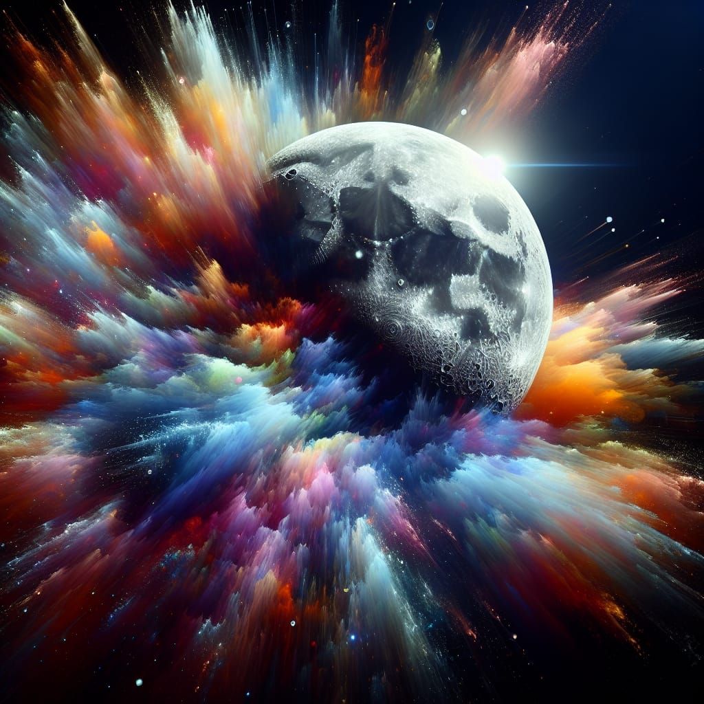Dramatic Moon in Hyperrealistic Splash Art Style