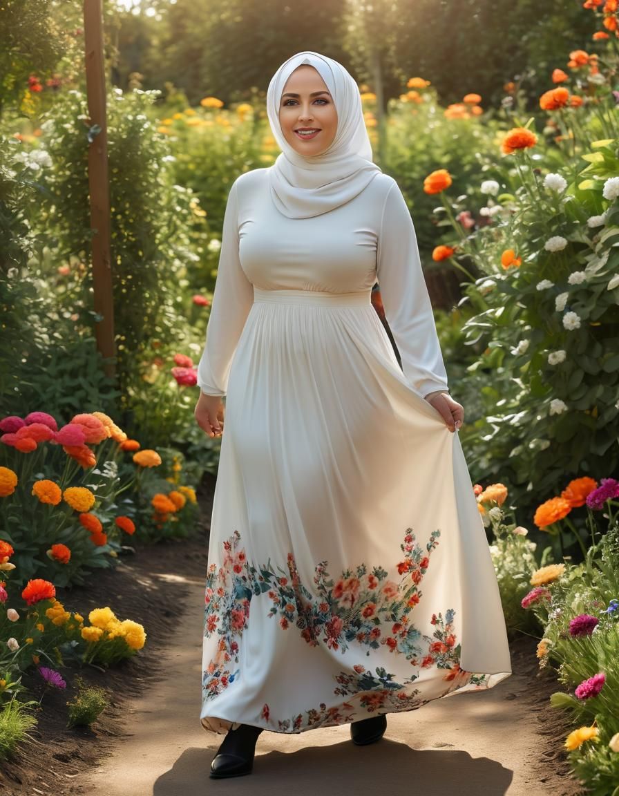 Confident Woman in a Vibrant Flower Garden