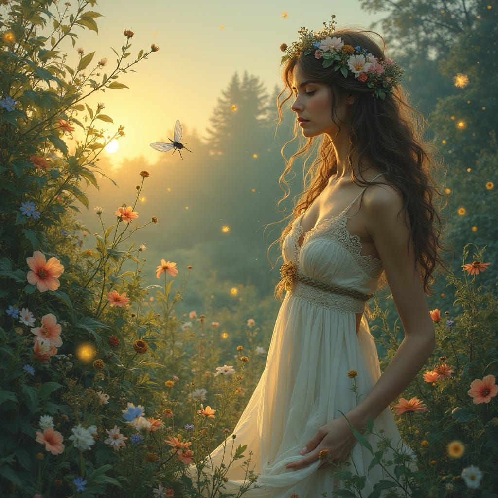 Whimsical Goddess of Spring in Floral Crown