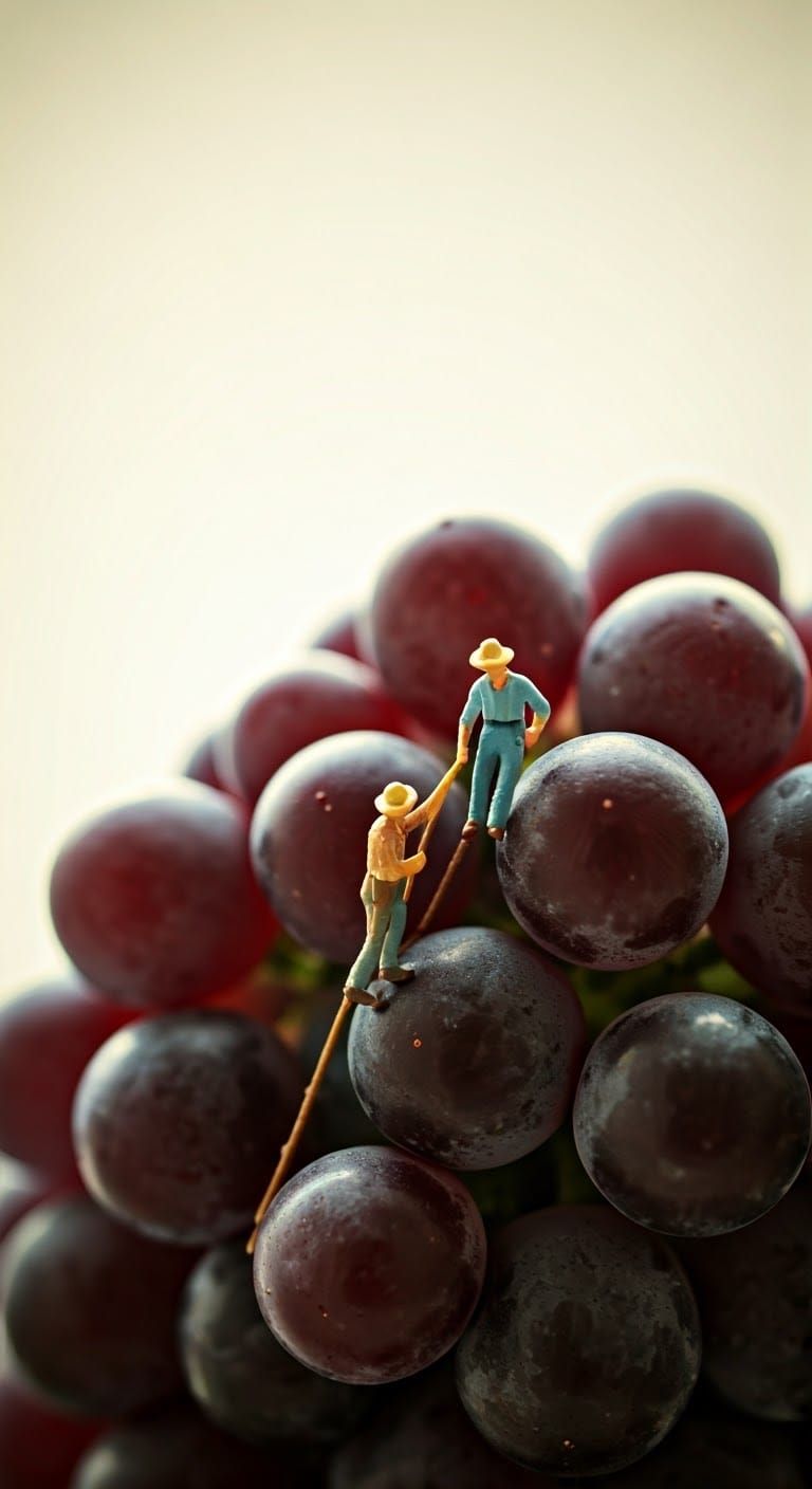 Miniature Grape Farmers Diorama in Hyper-Realism