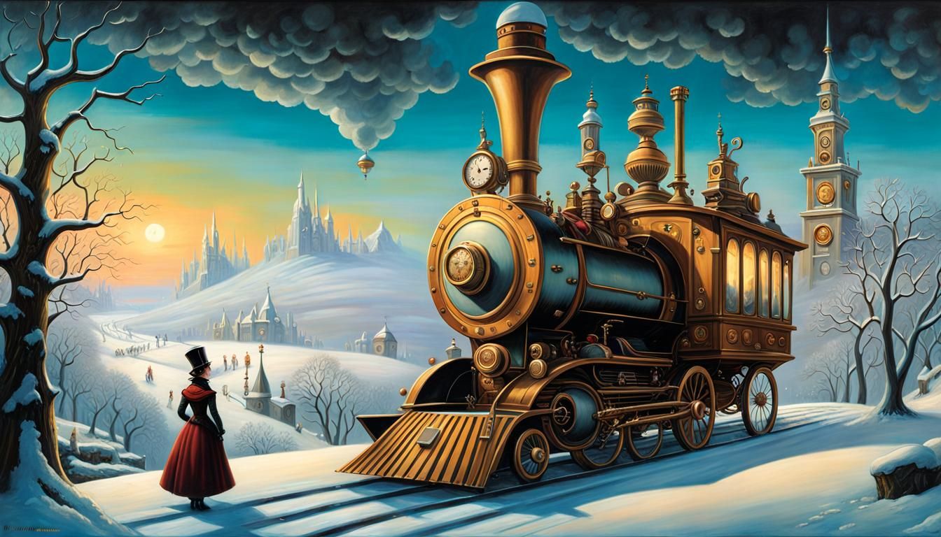 Steampunk Winter Landscape Portrait in 3D