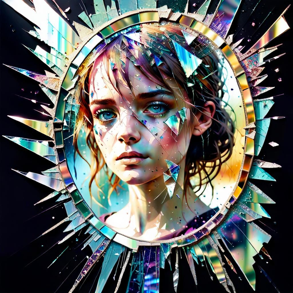 iridescent glittering glass of broken mirror