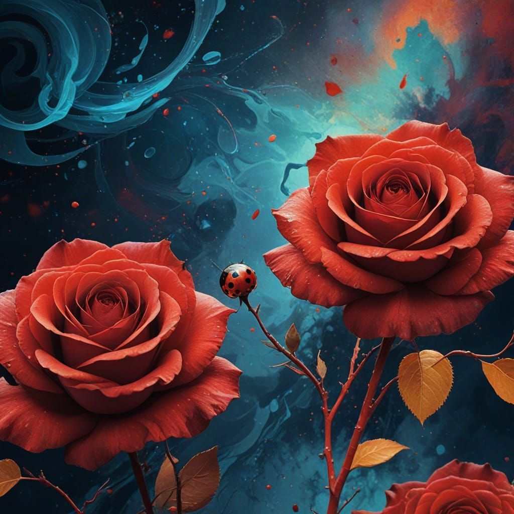 Vibrant Surreal Rose Garden in Enchanted Whimsy