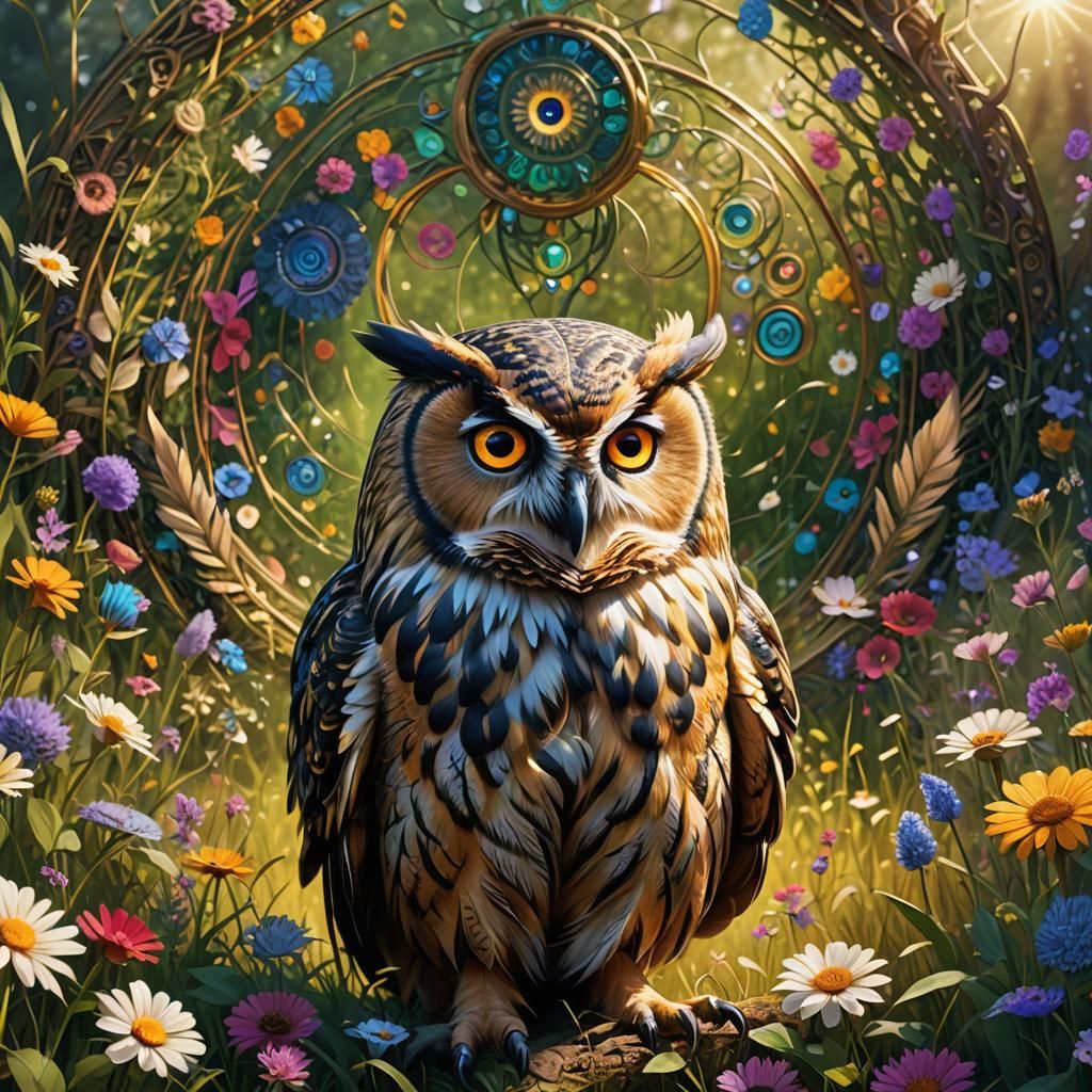 Surreal Owl in a Golden Meadow Hypnosis Loop