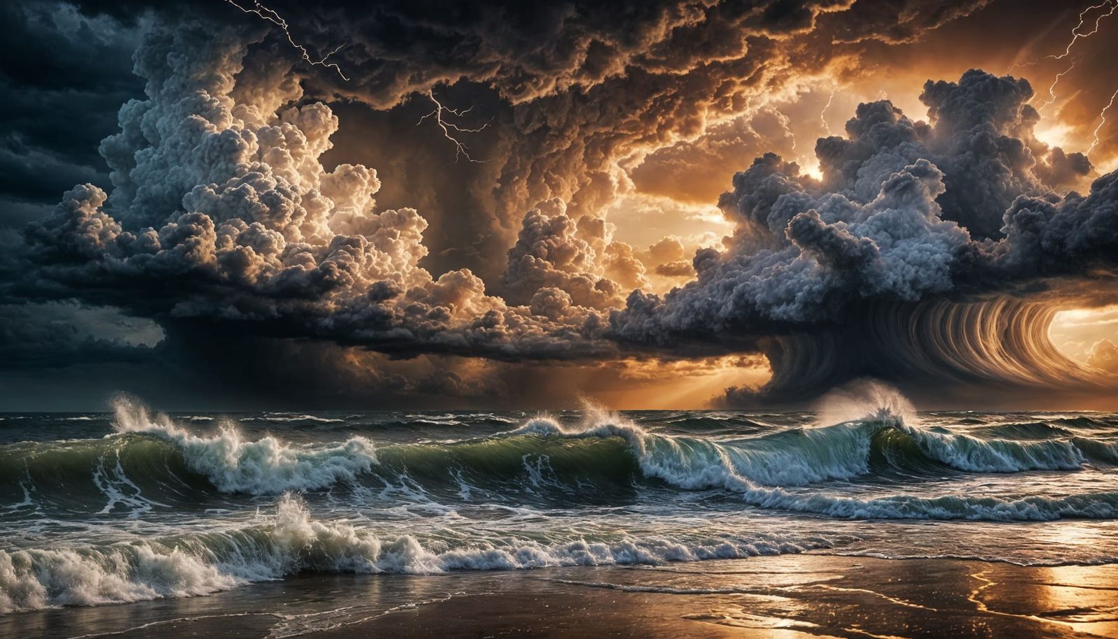 Dramatic Sunset Stormscape with Turbulent Waves and Apocalyp...