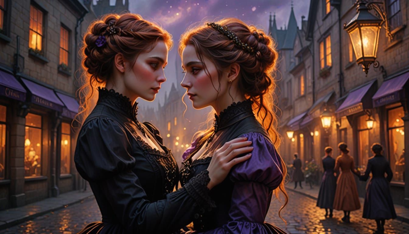 Lesbian Couple Waltzing in Victorian Gothic Town