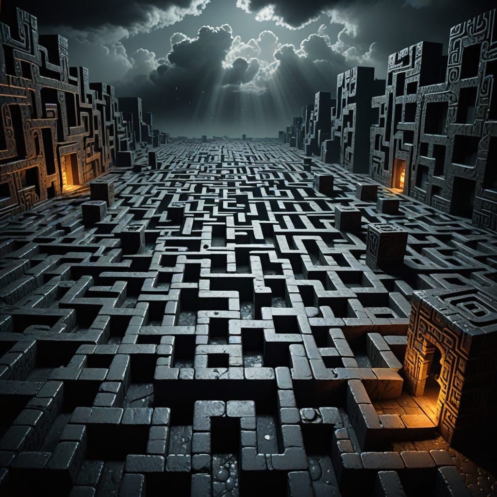 Surreal Labyrinth in Vibrant Digital Art Style