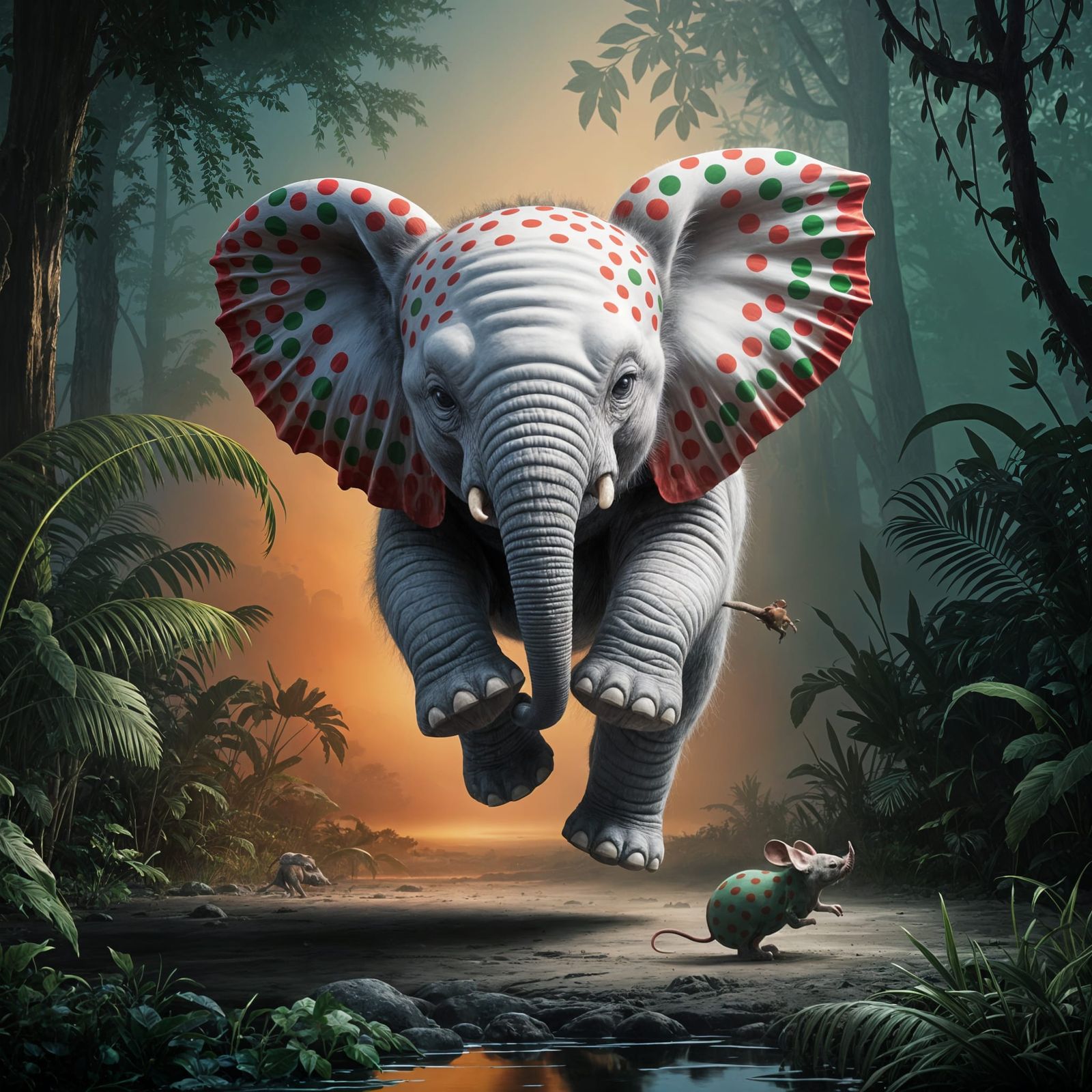 Polka-Dotted Elephant Leaps in Tropical Forest