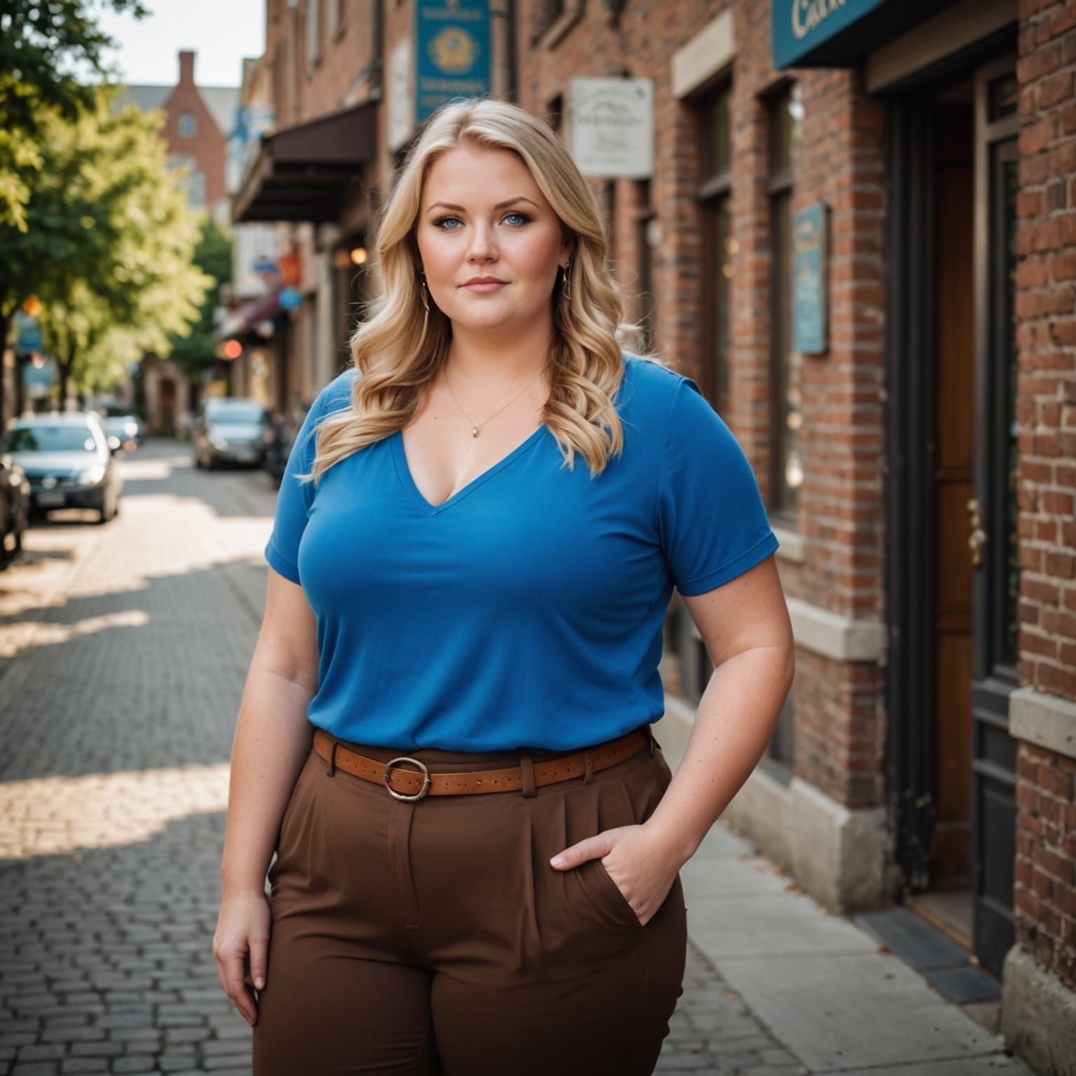 Charming Plus-Size Blonde in Small Town Setting