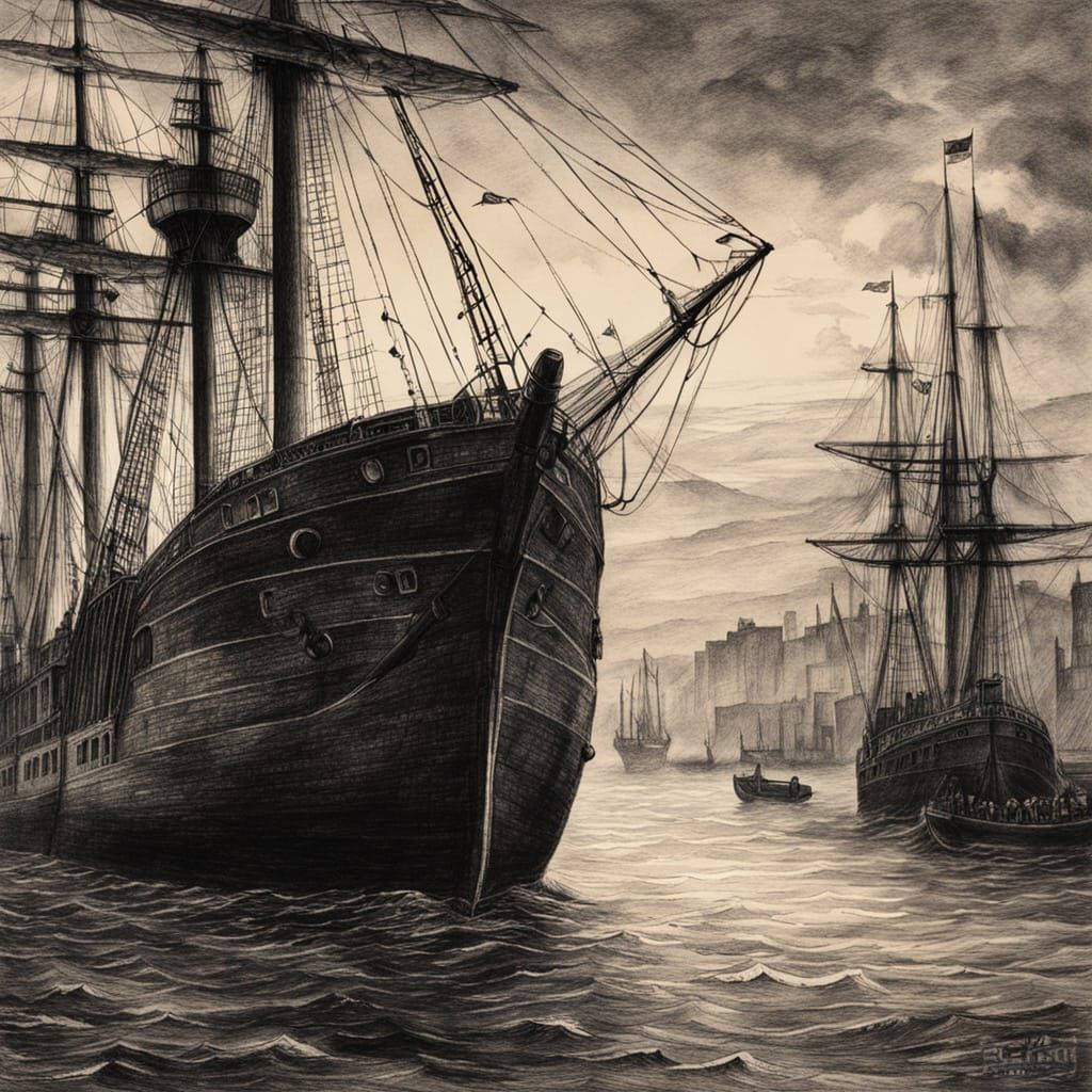 Merchant Ships in 16th Century Harbour, a Romantic Masterpie...