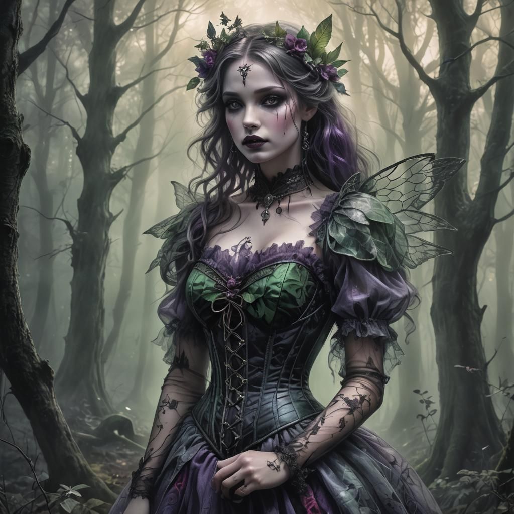 Angelic Nymph in Misty Woods: Dark Fantasy Art