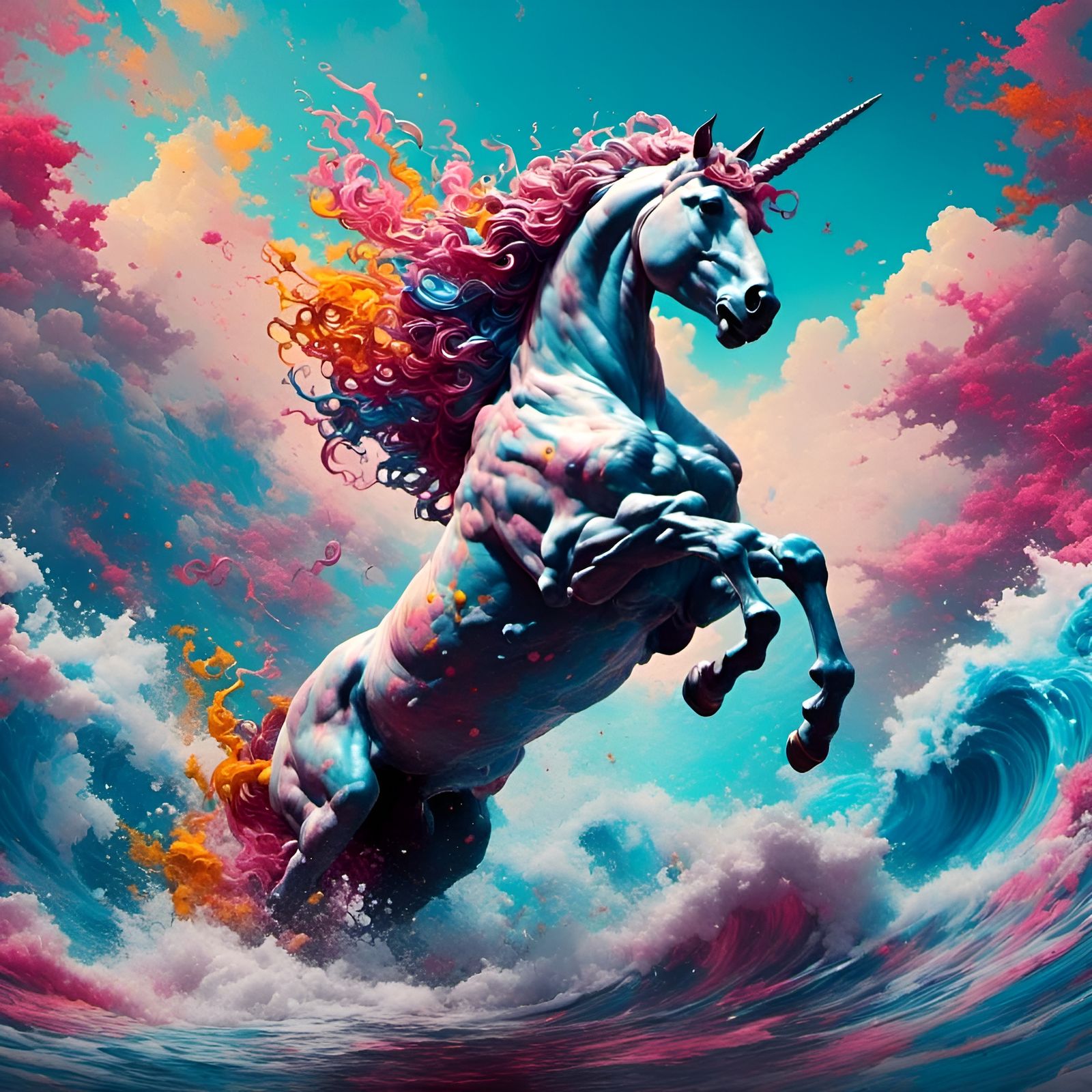 Hyperrealistic Unicorn Splash Art with Dramatic Lighting