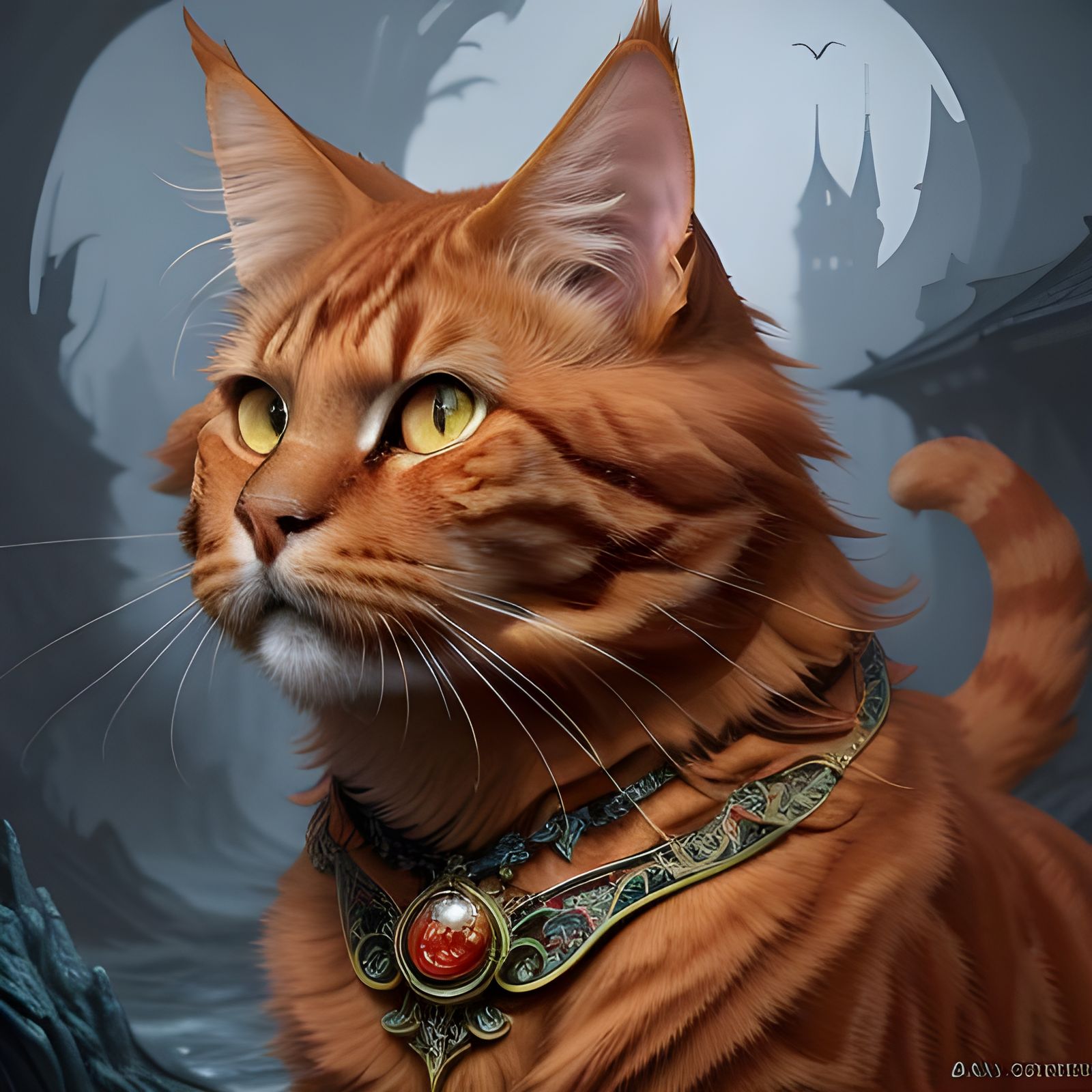 Whimsical Orange Maine Coon in Comic Style