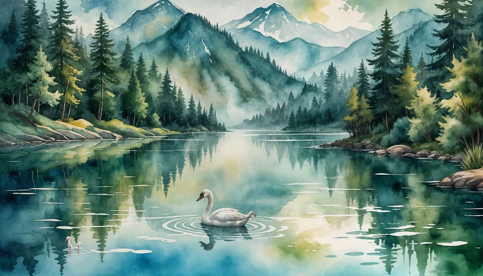 Abstract Swan in Lake: Alcohol Ink Illustration