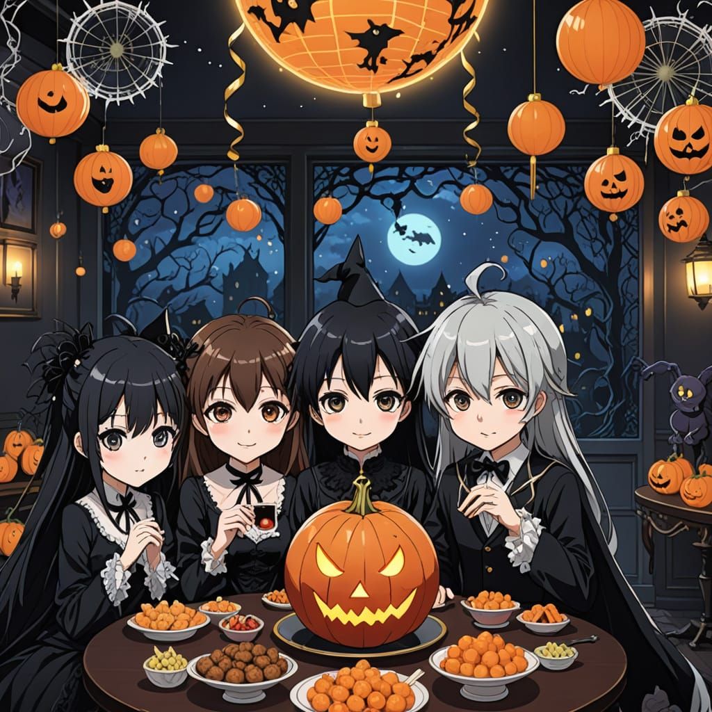 Cute Anime Characters at a Haunted New Year's Ball