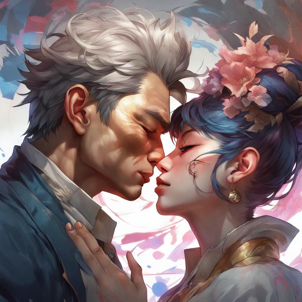 Passionate Kiss Portrait in Hyperdetailed Style