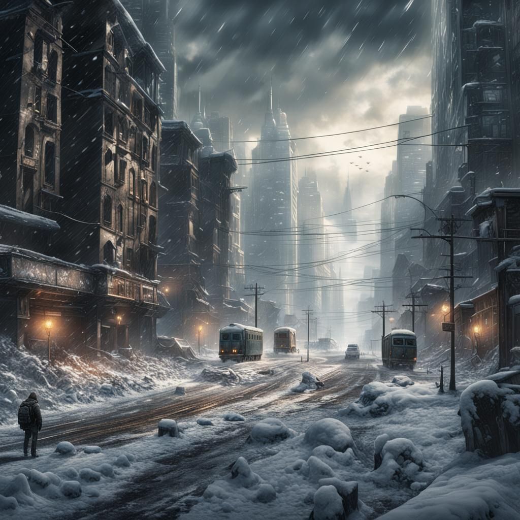 Apocalyptic City Covered in Snow: Digital Matte Painting