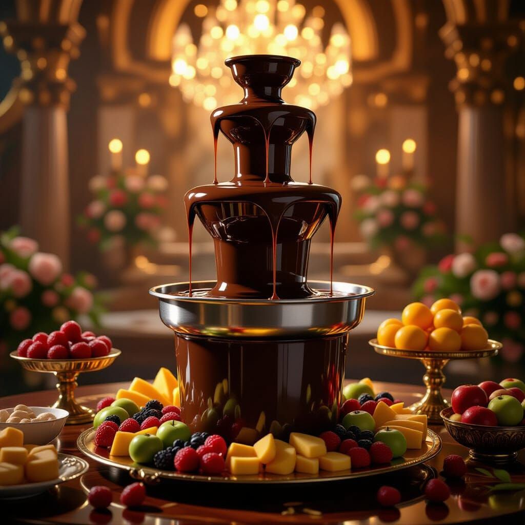 Decadent Chocolate Fountain in Photorealistic Style