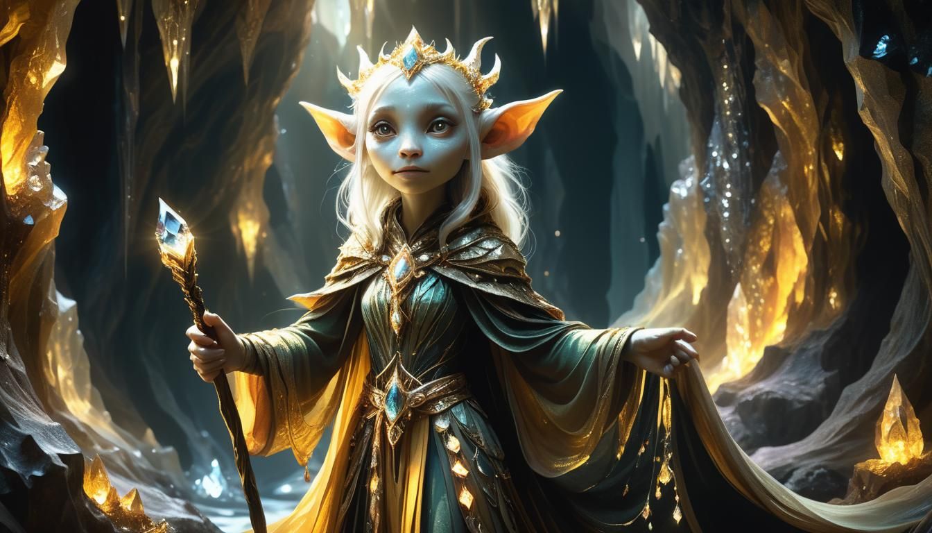 Gelfling Princess in Dark Crystal Cave, Fantasy Art
