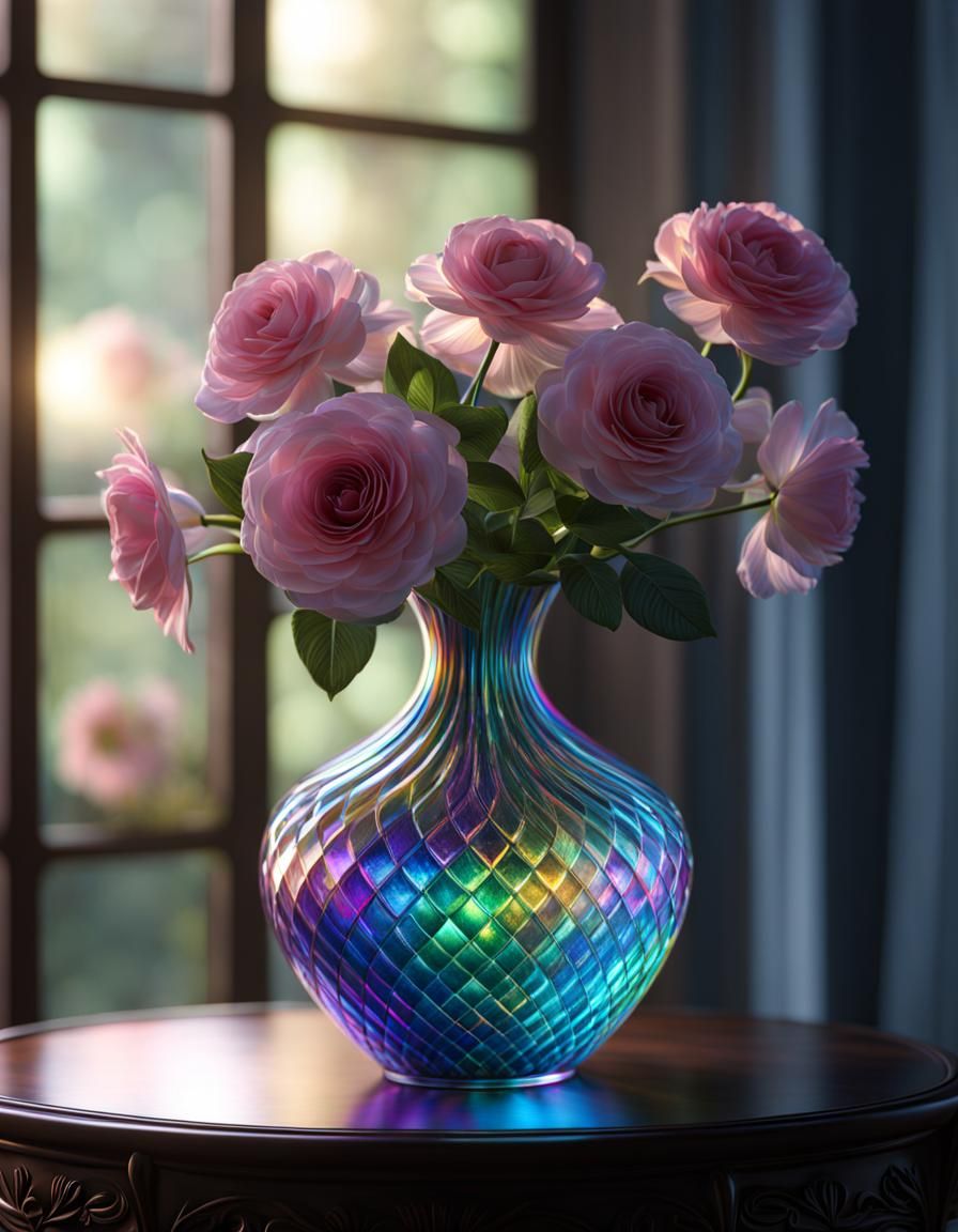 Iridescent Vase with Flowers in Octane Render